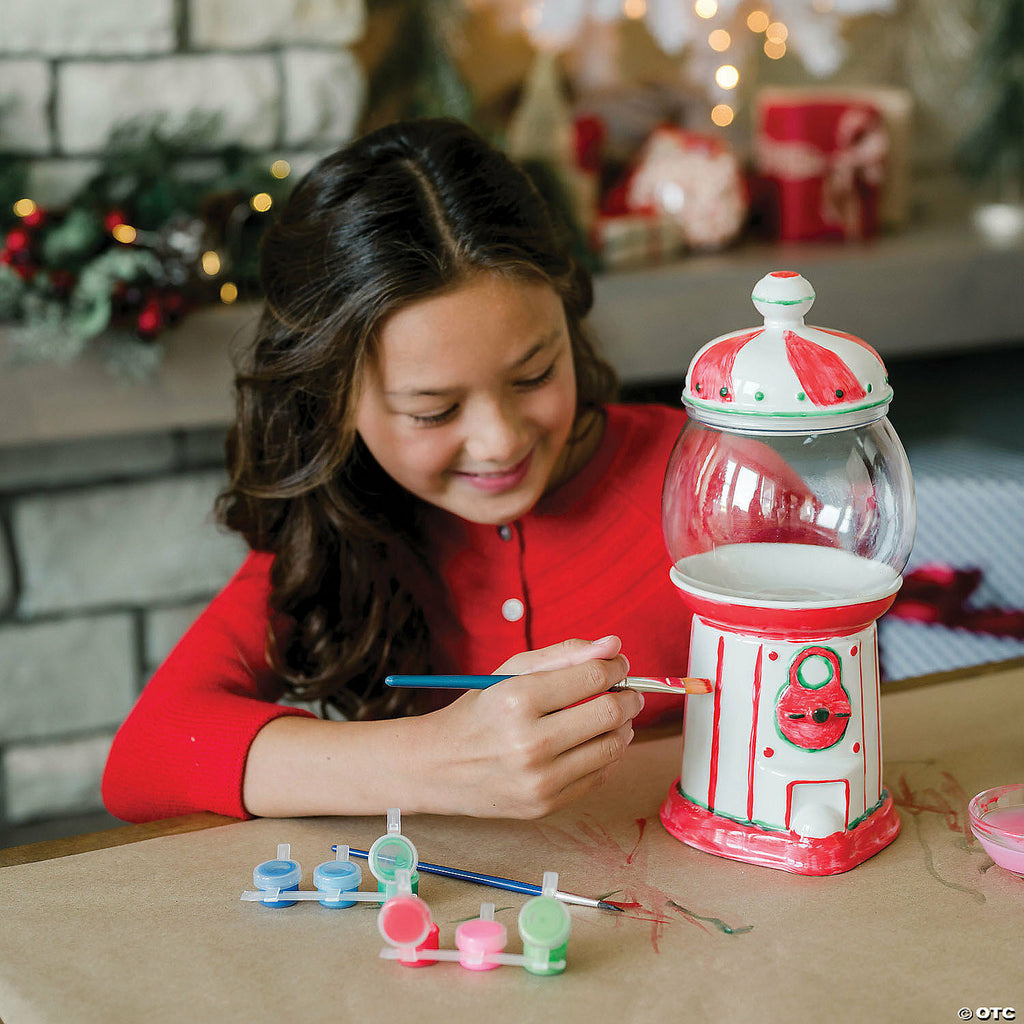 Paint Your Own Candy Jar craft kit with porcelain gumball-shaped jar, 12 paint colors, and brushes for kids ages 8+