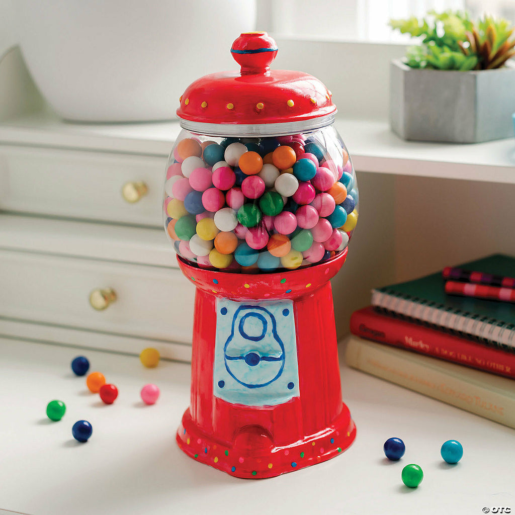 Paint Your Own Candy Jar craft kit with porcelain gumball-shaped jar, 12 paint colors, and brushes for kids ages 8+