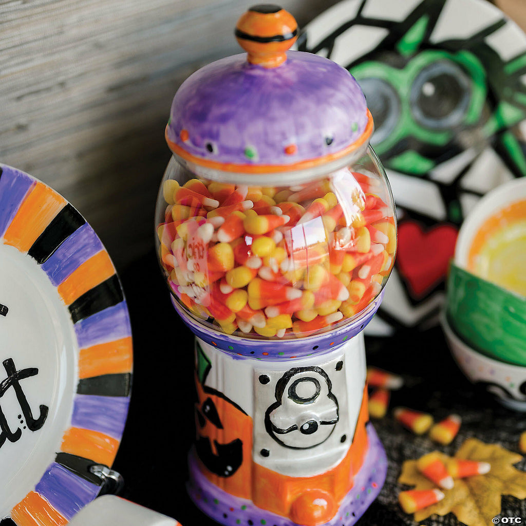 Paint Your Own Candy Jar craft kit with porcelain gumball-shaped jar, 12 paint colors, and brushes for kids ages 8+