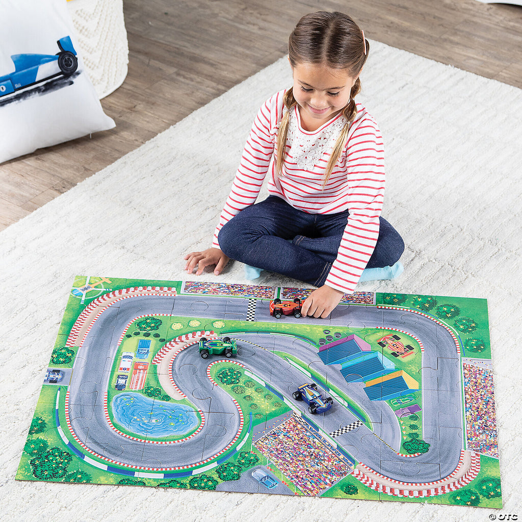 Puzzle and Play Race Day Floor Puzzle with race car theme for interactive learning