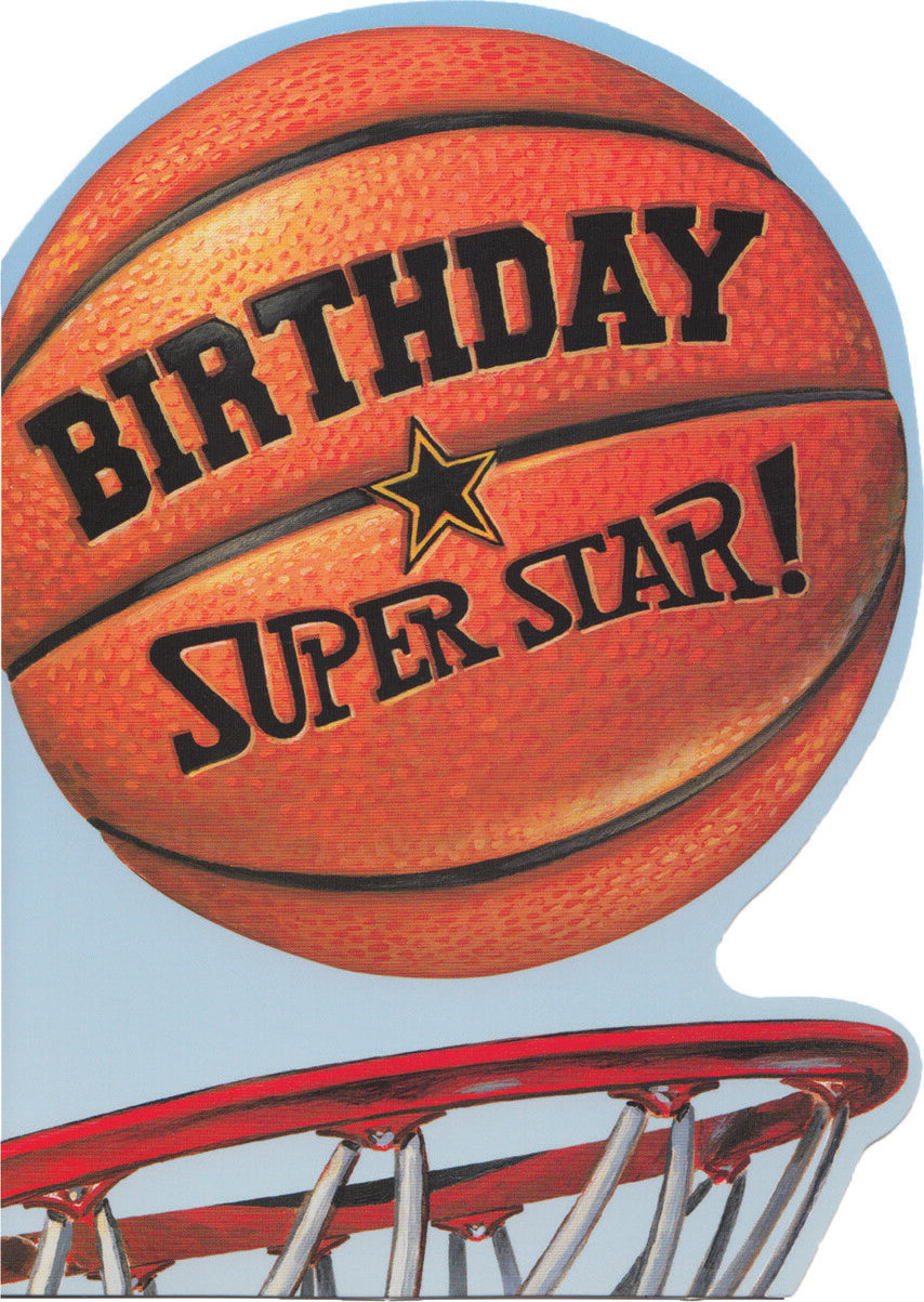 Birthday Basketball Die-Cut Card with basketball shape for sports-themed celebrations