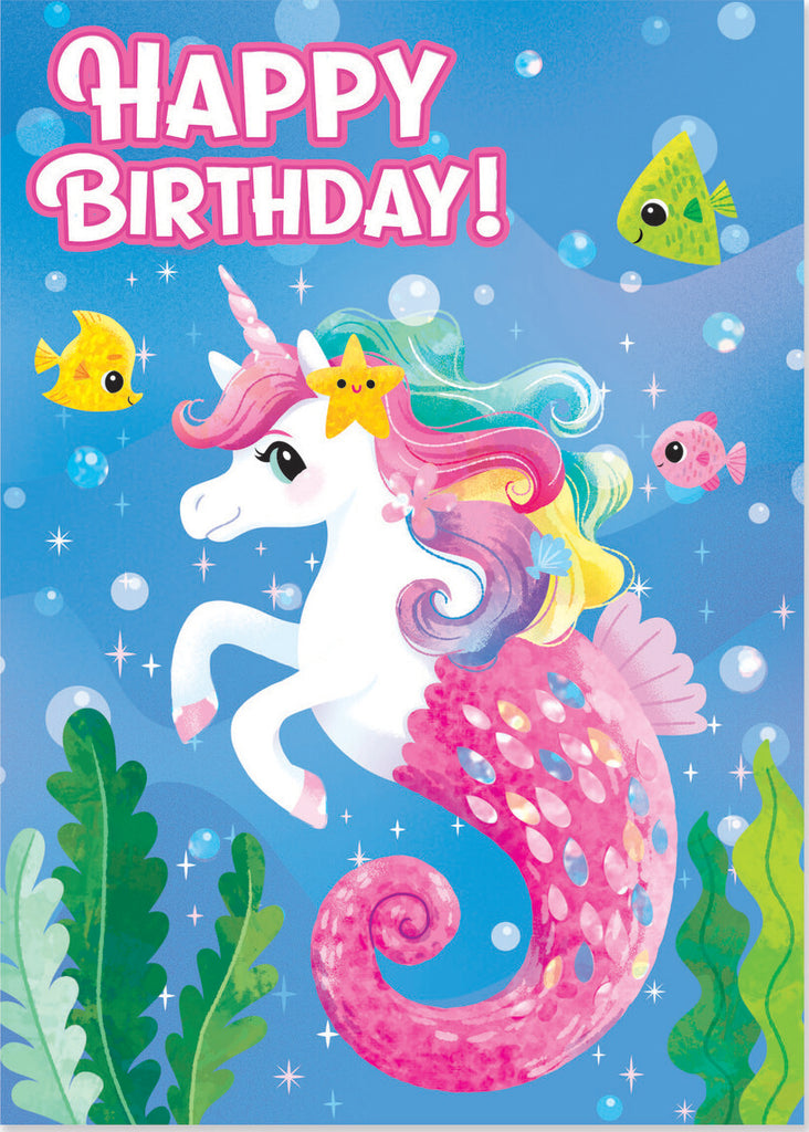 Glitter Seahorse/Unicorn Birthday Card