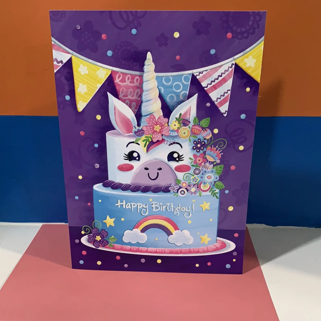 Unicorn Cake Glitter Birthday Card