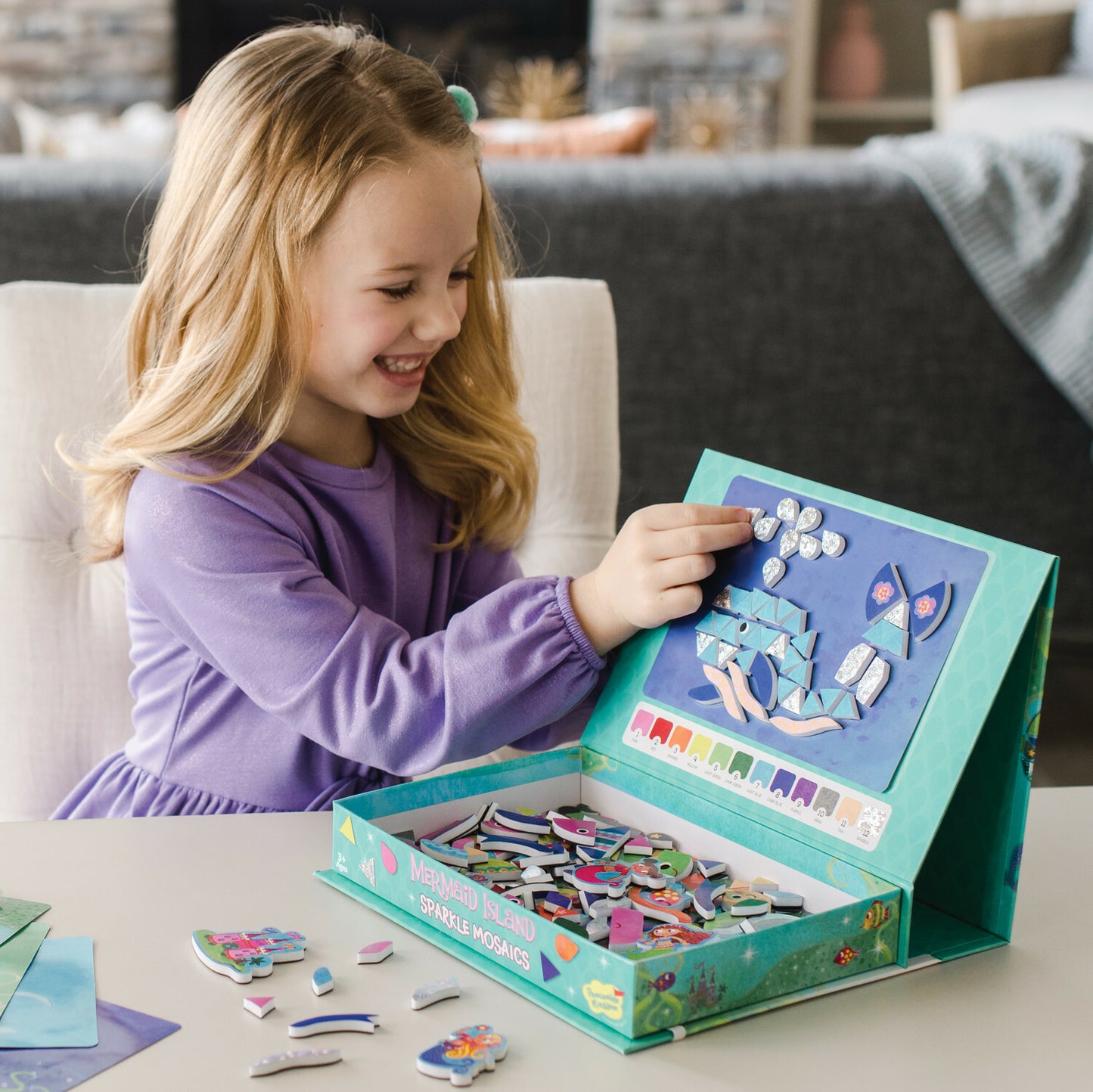 Mermaid Island sparkle mosaic craft kit with foam stickers and underwater scene templates