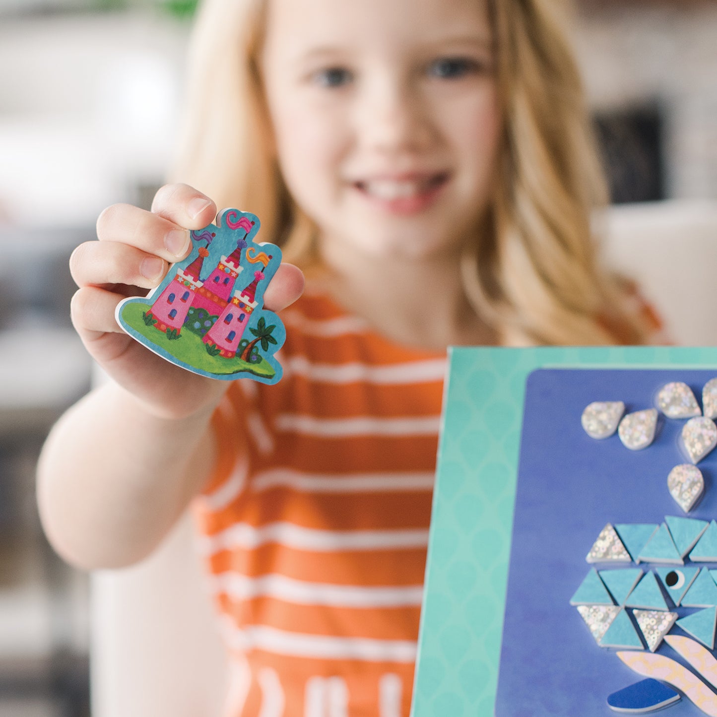 Mermaid Island sparkle mosaic craft kit with foam stickers and underwater scene templates