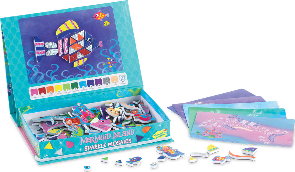 Mermaid Island sparkle mosaic craft kit with foam stickers and underwater scene templates