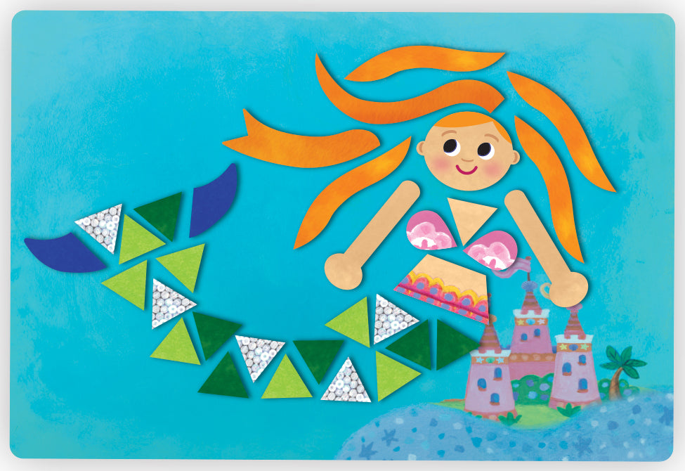 Mermaid Island sparkle mosaic craft kit with foam stickers and underwater scene templates