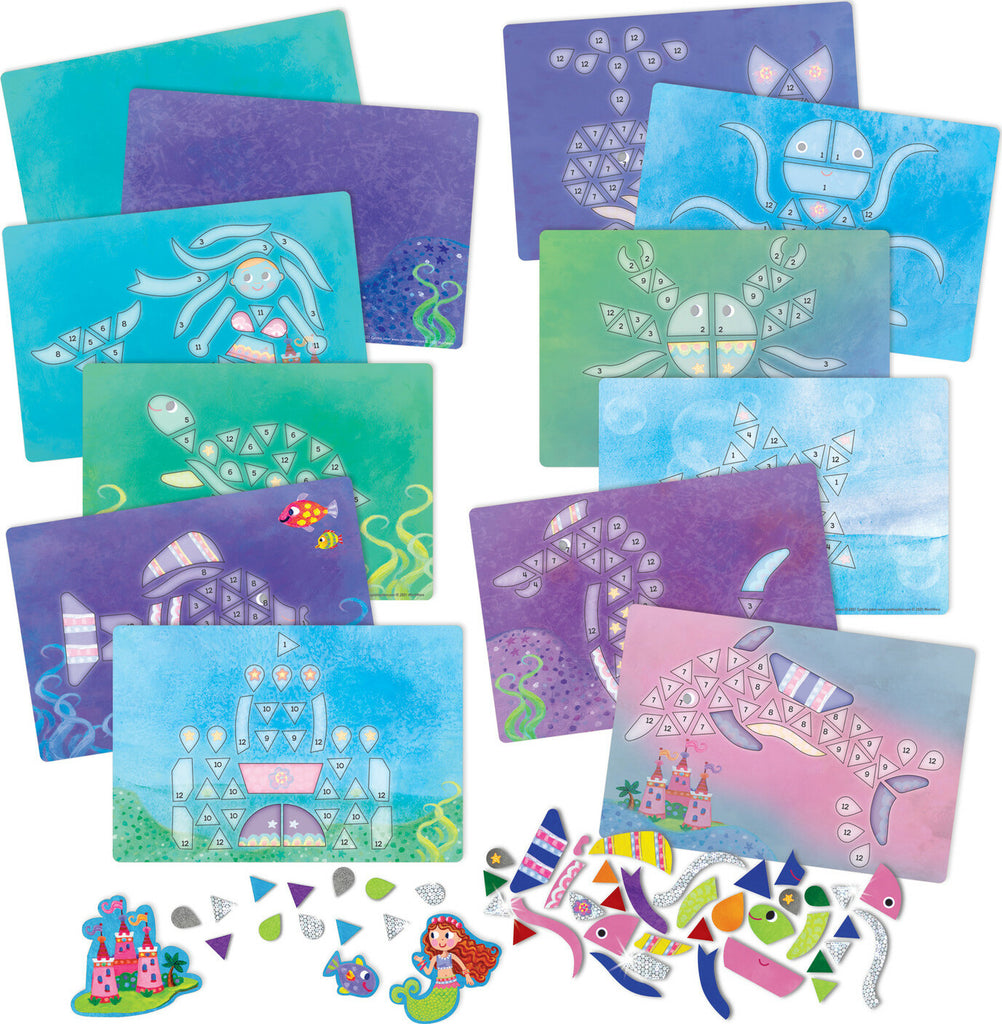 Mermaid Island sparkle mosaic craft kit with foam stickers and underwater scene templates
