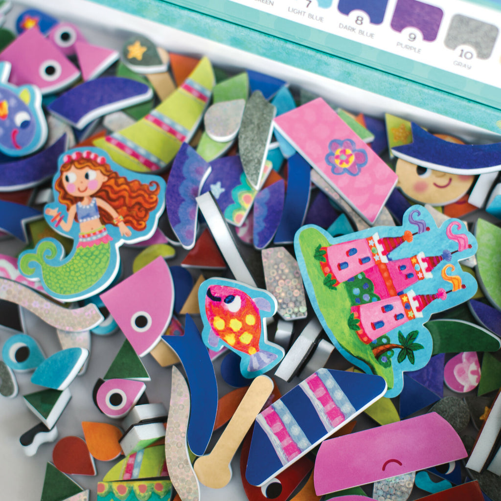 Mermaid Island sparkle mosaic craft kit with foam stickers and underwater scene templates