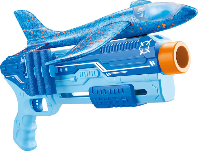 Flying Ace blaster and planes game with foam darts, foam balls, LED planes and target