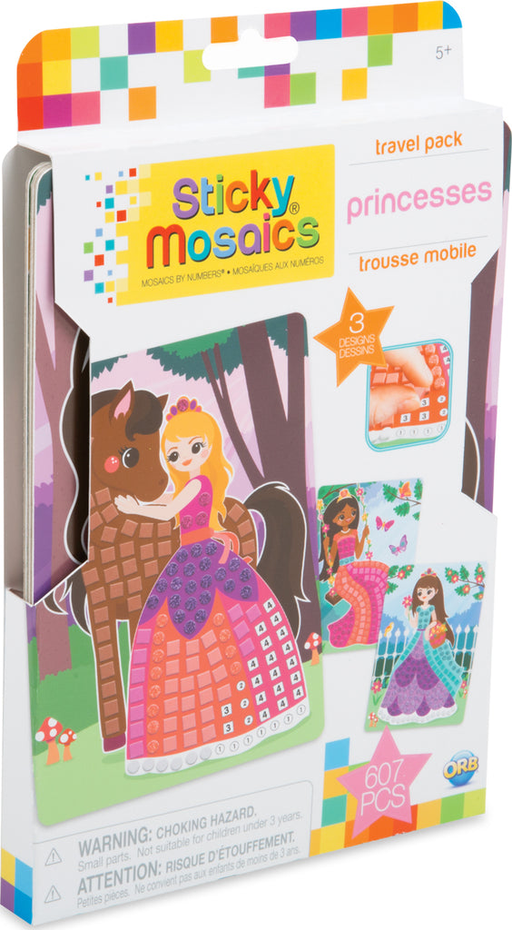 Sticky Mosaics Travel Pack Princesses with three princess designs and easy mosaic stickers for portable crafting