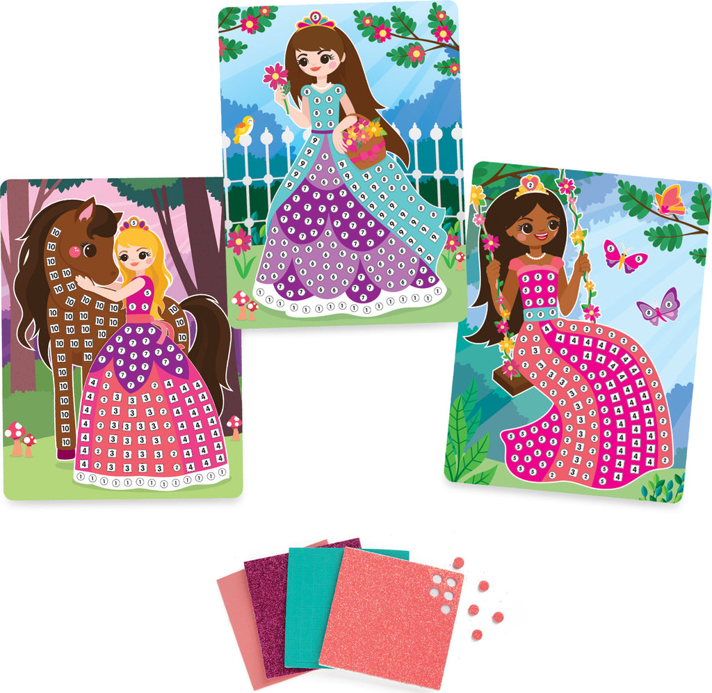 Sticky Mosaics Travel Pack Princesses with three princess designs and easy mosaic stickers for portable crafting