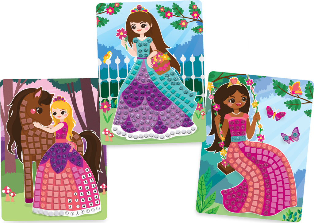 Sticky Mosaics Travel Pack Princesses with three princess designs and easy mosaic stickers for portable crafting