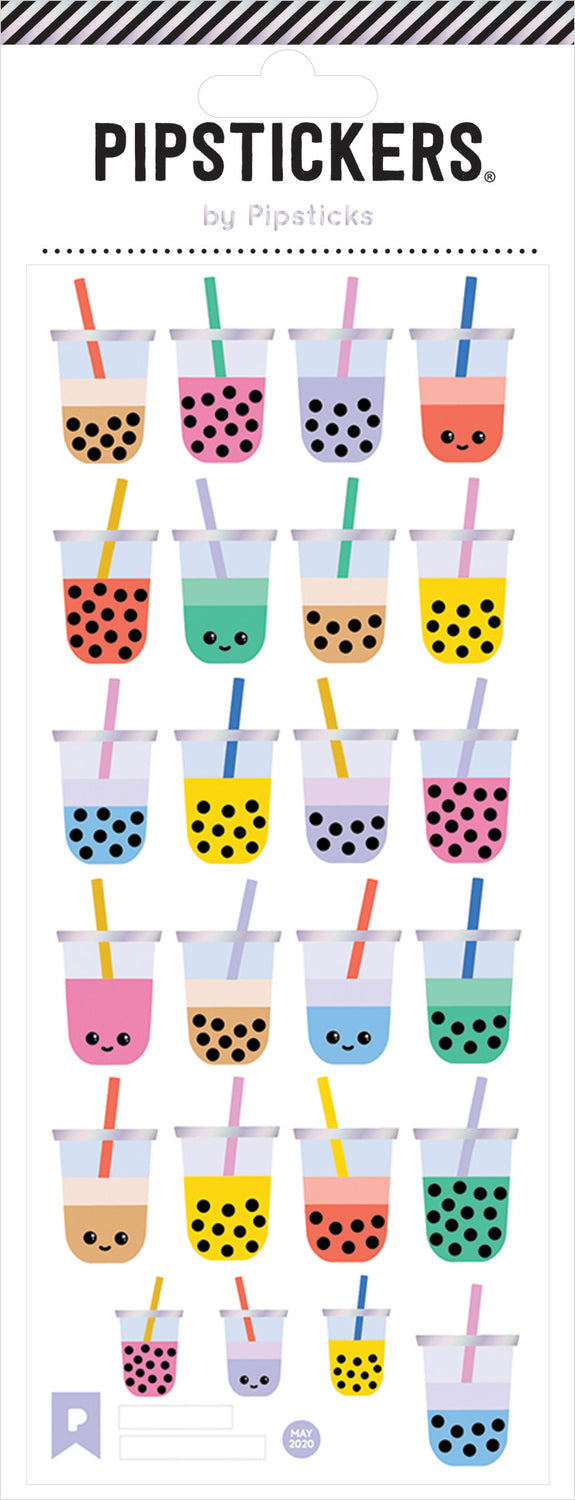Boba Tea Party stickers with cute bubble tea and Asian drink themed designs