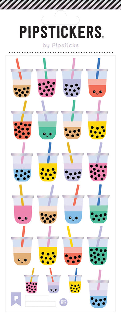 Boba Tea Party stickers with cute bubble tea and Asian drink themed designs