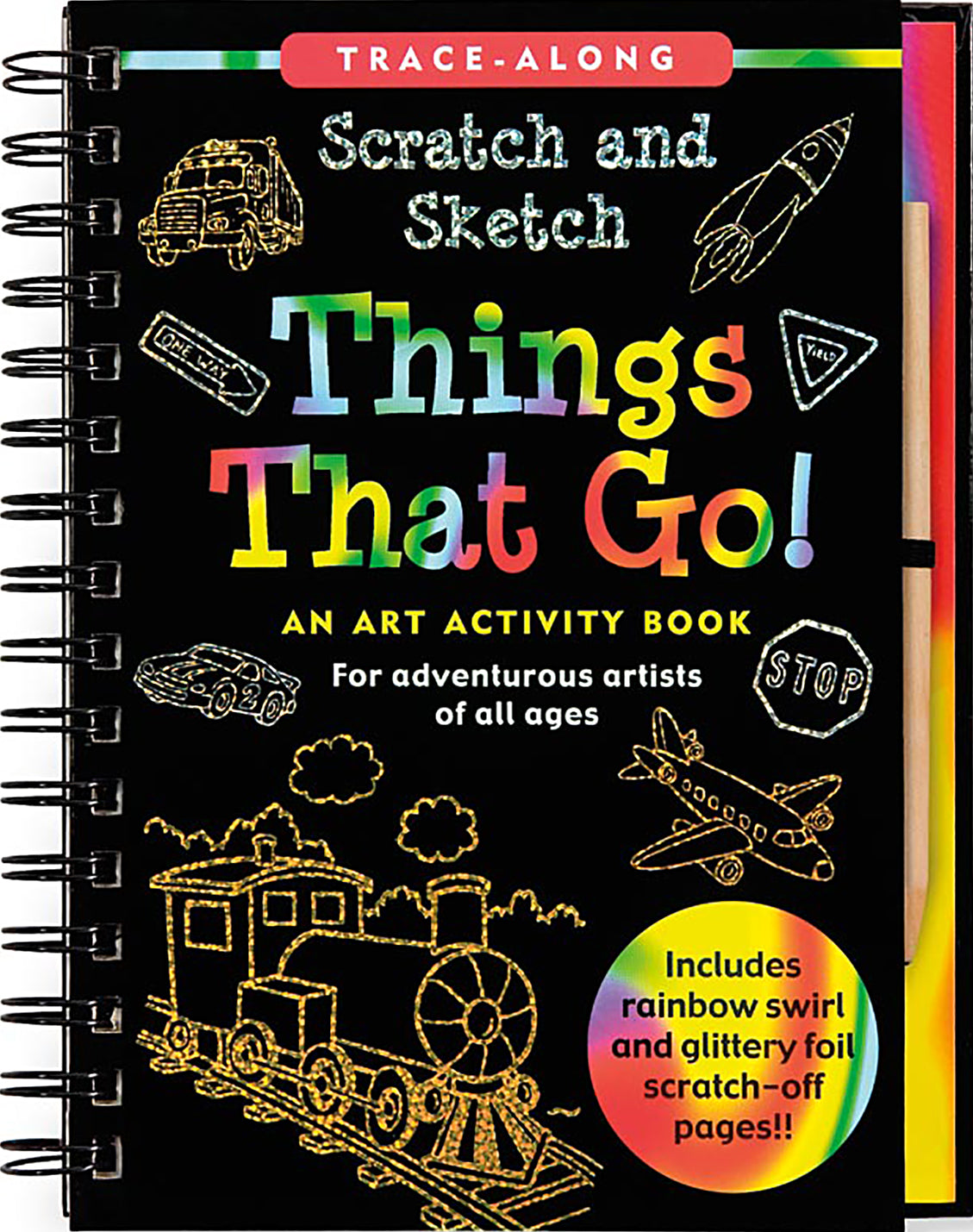 Scratch and Sketch Things that Go Trace-Along art book featuring cars, planes, trains, and transportation vehicles