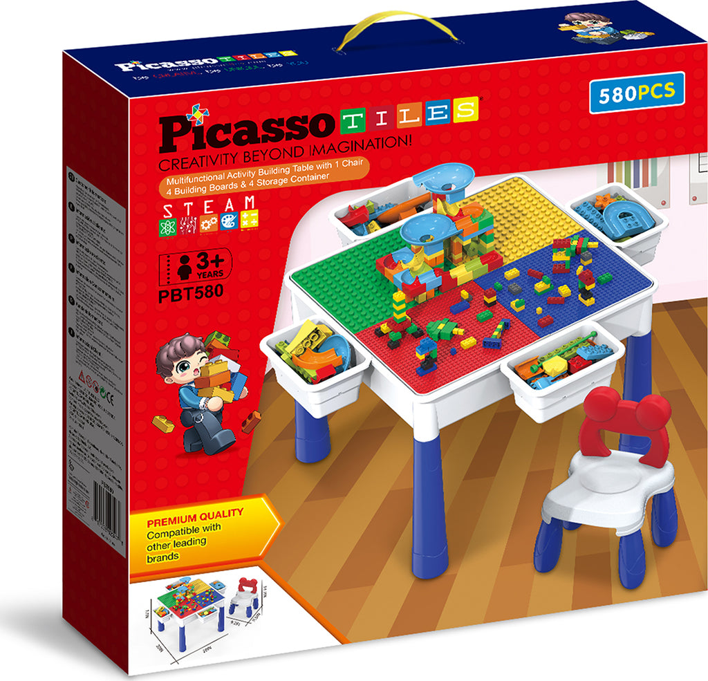 PicassoTiles Large Building Blocks Activity Center Table and Chair Set PBT580