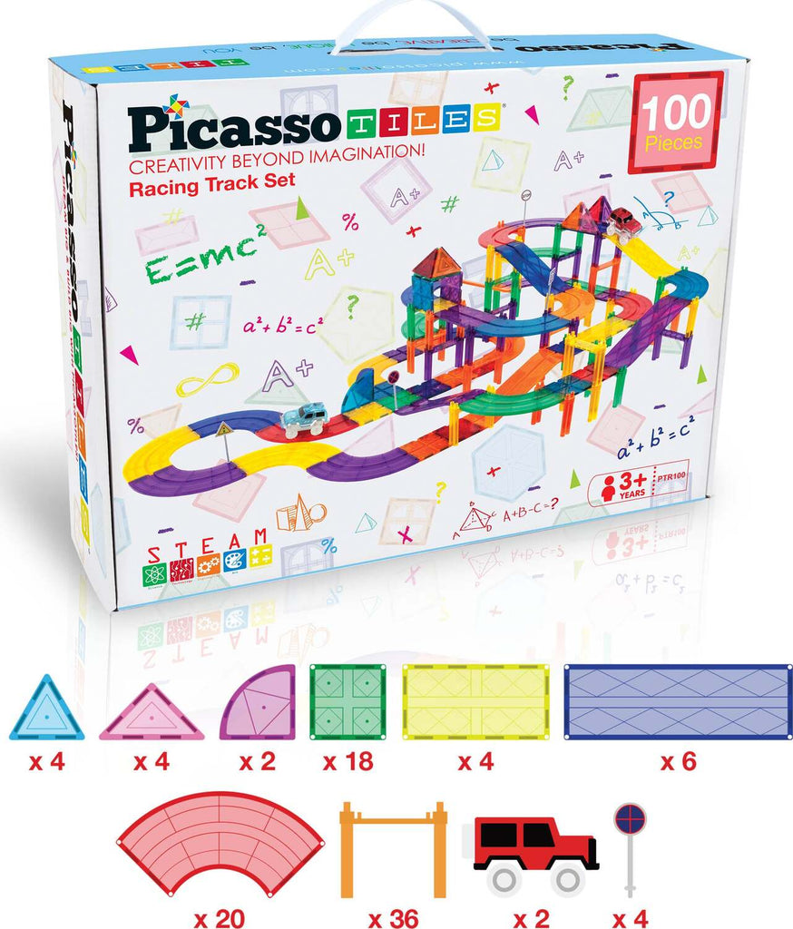 PicassoTiles 100pc Race Track Building Blocks