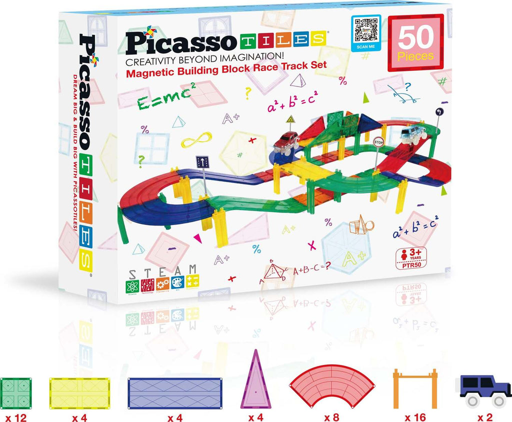 PicassoTiles 50pc Race Track Building Blocks