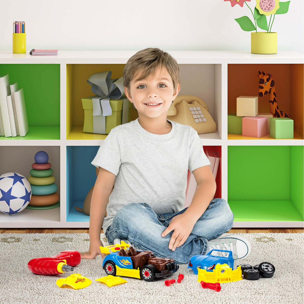 PicassoTiles DIY Take-Apart LED Race Car Set with realistic drill for hands-on building