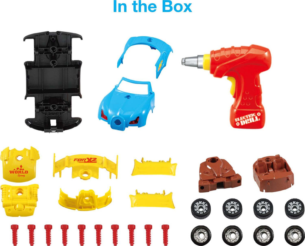PicassoTiles DIY Take-Apart LED Race Car Set with realistic drill for hands-on building