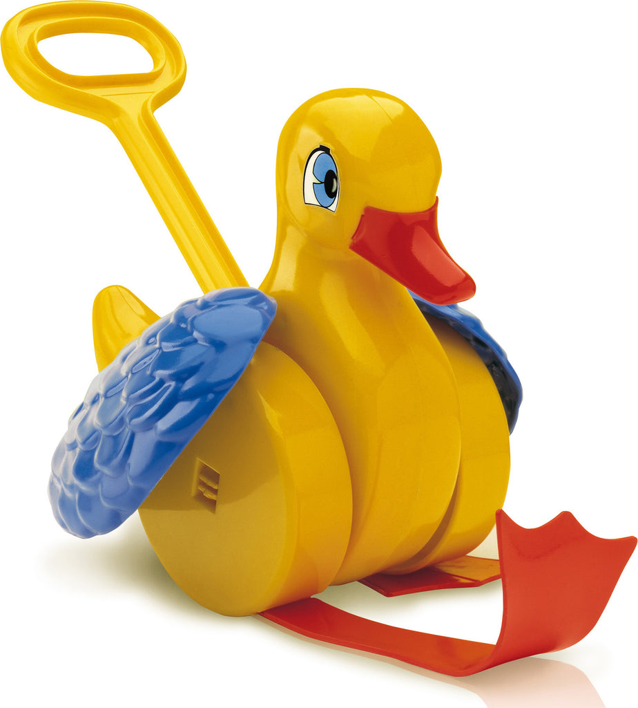 Quack & Flap Duck push toy with moving wings and webbed legs for toddler walking and motor skill development