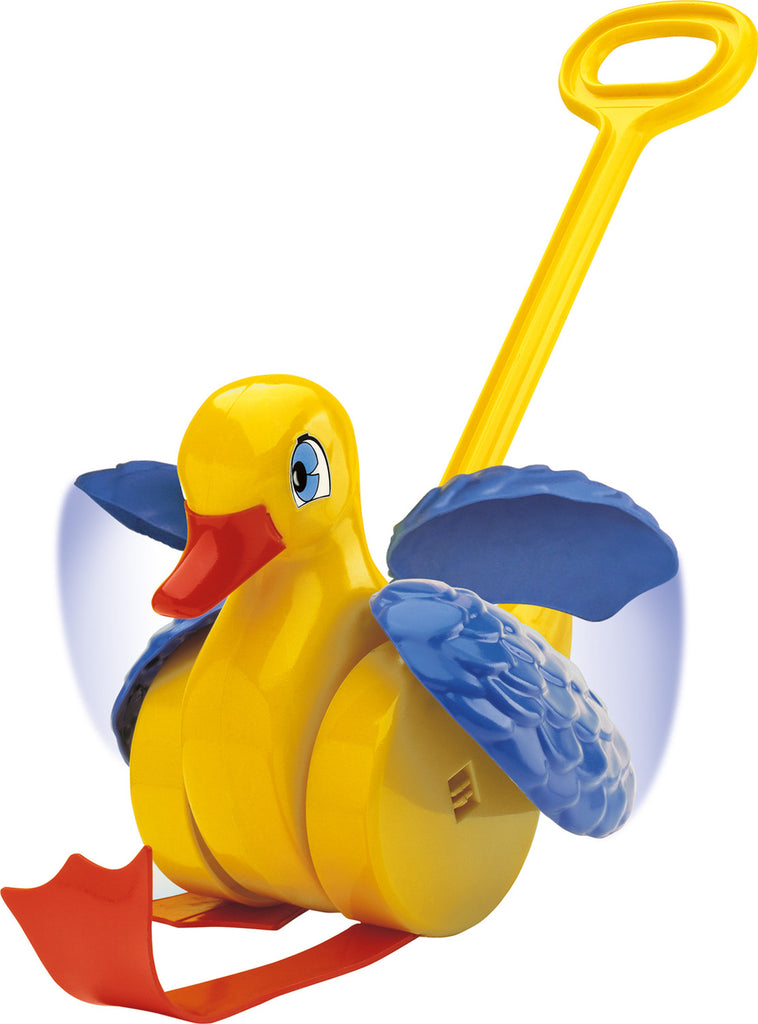 Quack & Flap Duck push toy with moving wings and webbed legs for toddler walking and motor skill development
