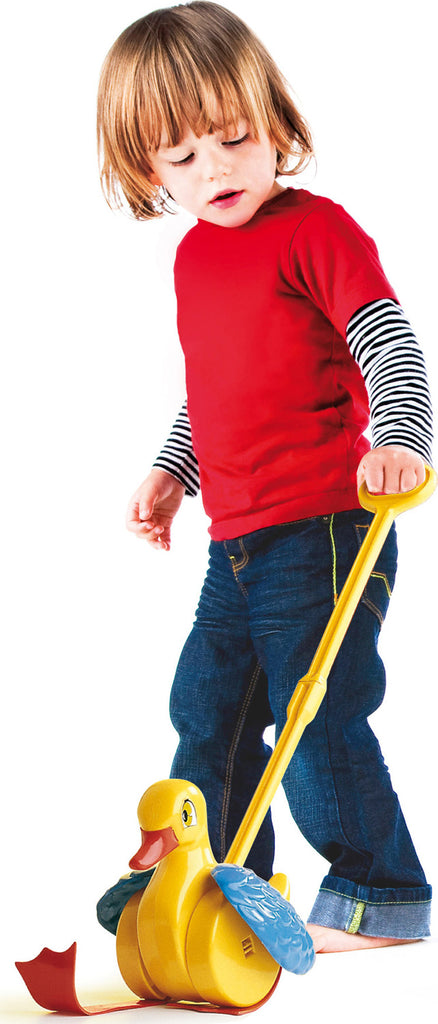 Quack & Flap Duck push toy with moving wings and webbed legs for toddler walking and motor skill development