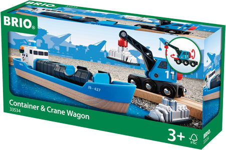 BRIO Freight Ship & Crane accessory for wooden railway systems and cargo play