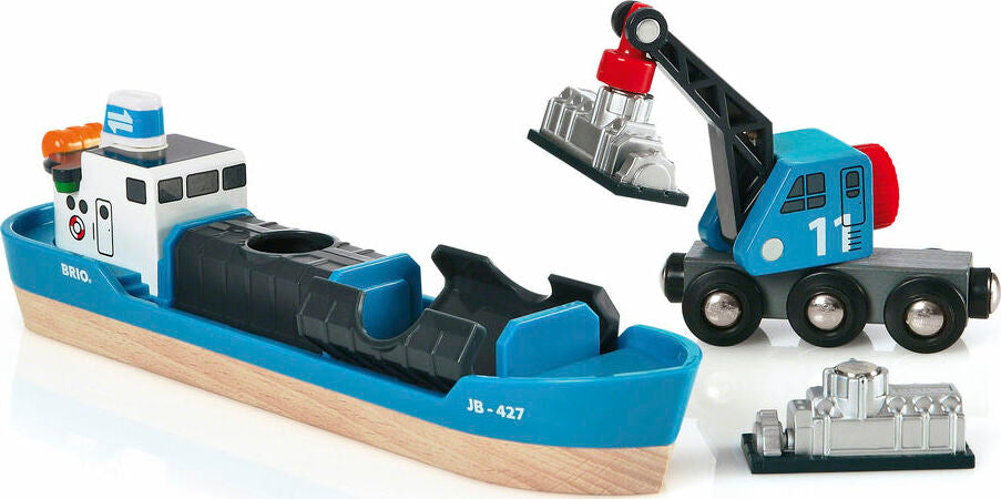 BRIO Freight Ship & Crane accessory for wooden railway systems and cargo play