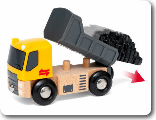 BRIO Construction Vehicles set with tipper truck, steam roller, loader and tipping wagon plus concrete pile