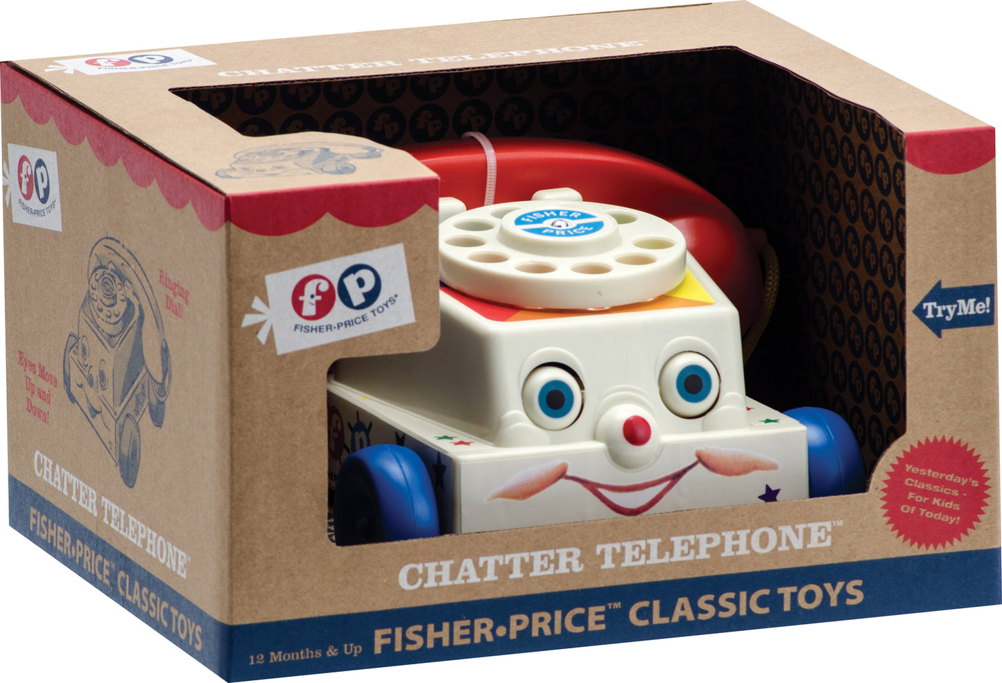 Fisher-Price Chatter Phone classic pull toy with rotary dial and ringing sounds for toddlers