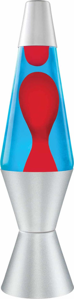 14.5 inch LAVA Lamp with red wax, blue liquid, and silver base