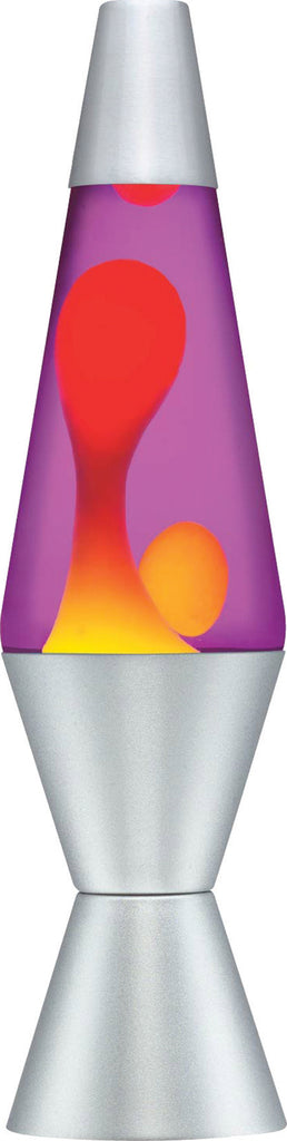 14.5 inch LAVA Lamp with yellow wax, purple liquid, and silver base for room lighting