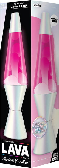 Lava Lamp 14.5 inches tall with opalescent white and pink wax for room decoration