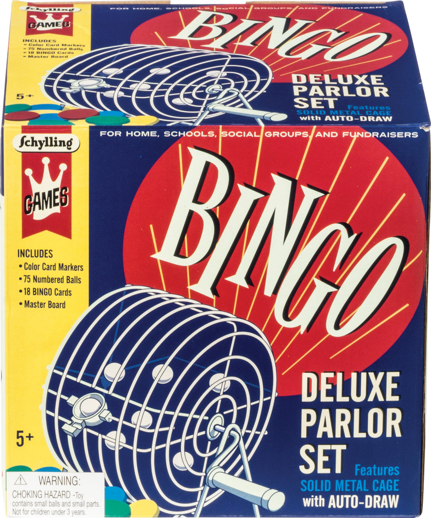 Bingo Game with metal rotary cage, automatic ball selector and bingo cards for family fun by Schylling