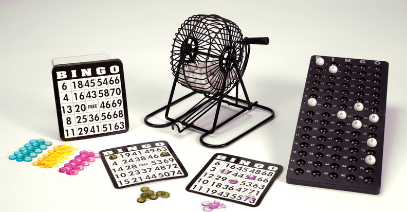 Bingo Game with metal rotary cage, automatic ball selector and bingo cards for family fun by Schylling