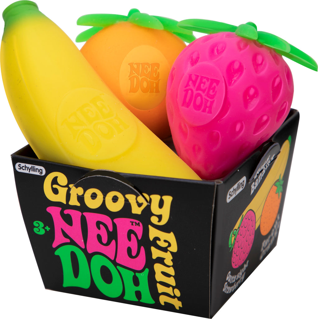 NeeDoh Groovy Fruit super soft stretchy fruit-shaped stress balls for squeezing and stress relief