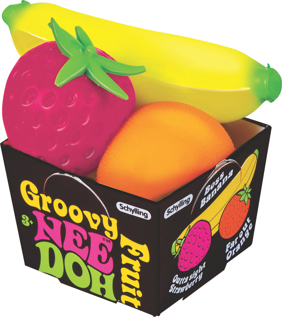 NeeDoh Groovy Fruit super soft stretchy fruit-shaped stress balls for squeezing and stress relief