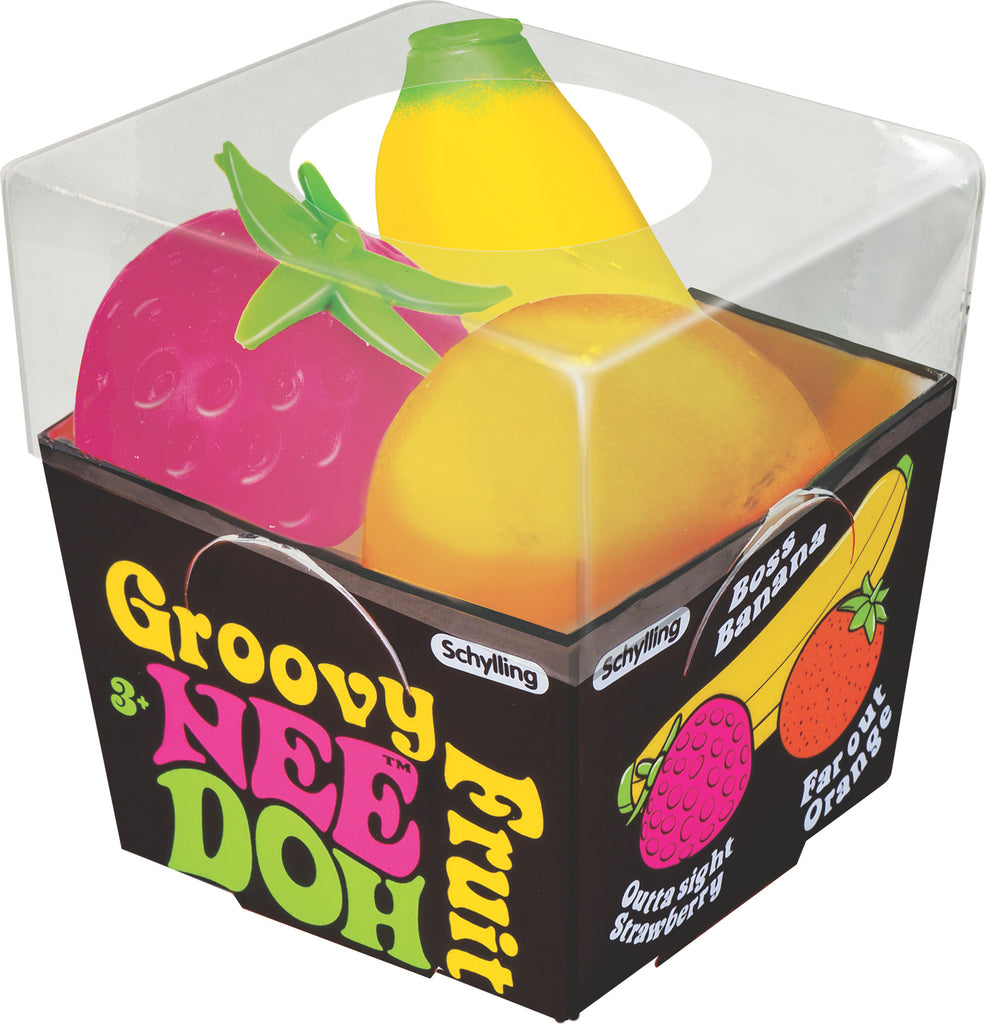 NeeDoh Groovy Fruit super soft stretchy fruit-shaped stress balls for squeezing and stress relief