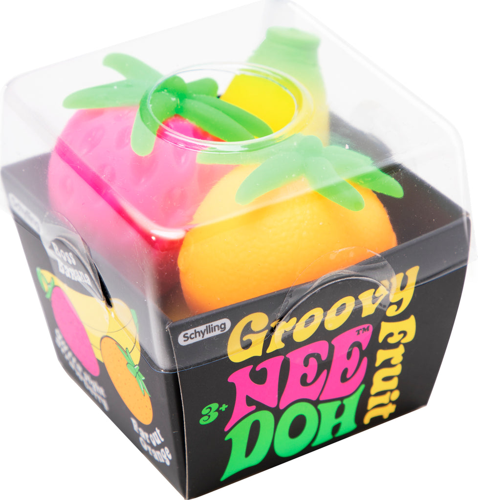 NeeDoh Groovy Fruit super soft stretchy fruit-shaped stress balls for squeezing and stress relief