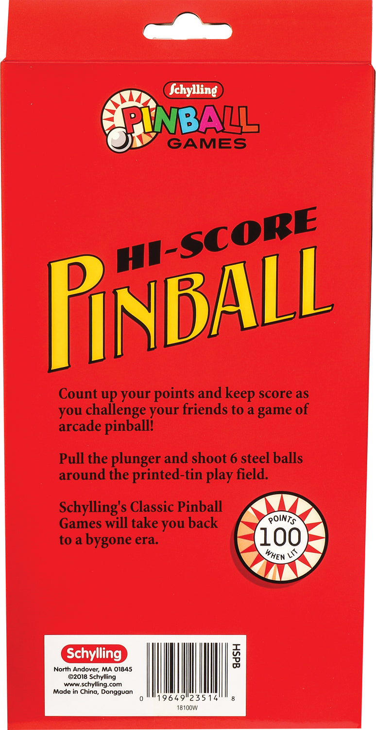 Hi-Score Pinball classic tin handheld game with vintage pinball graphics and lever action