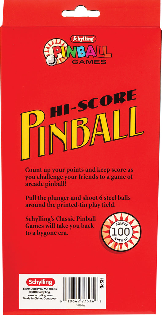 Hi-Score Pinball classic tin handheld game with vintage pinball graphics and lever action