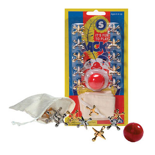 Classic Jacks game with metal jacks and bouncing ball for traditional playground fun