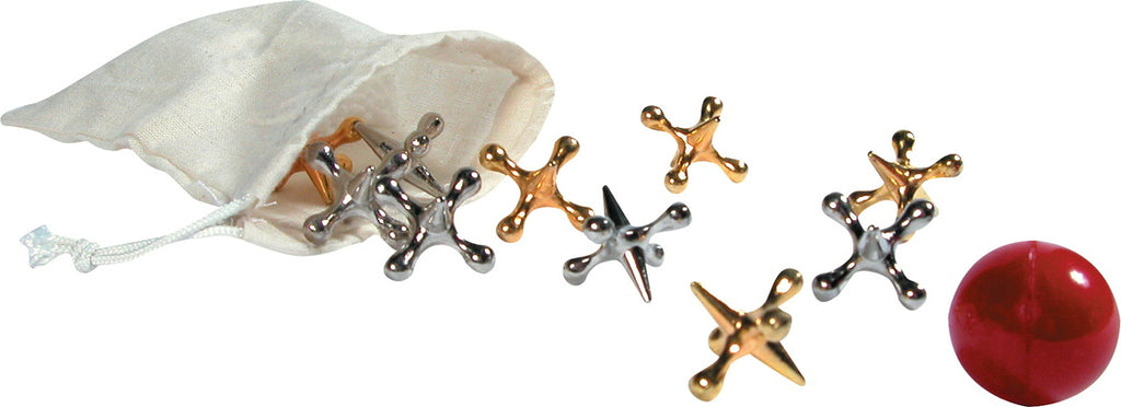 Classic Jacks game with metal jacks and bouncing ball for traditional playground fun