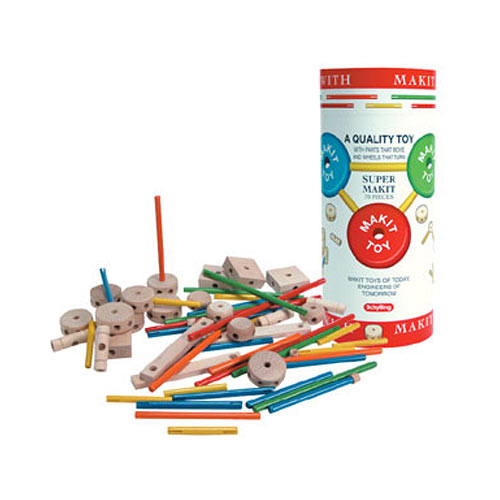 Makit Toy 70-piece construction building set with colorful connector rods and circles for creative building