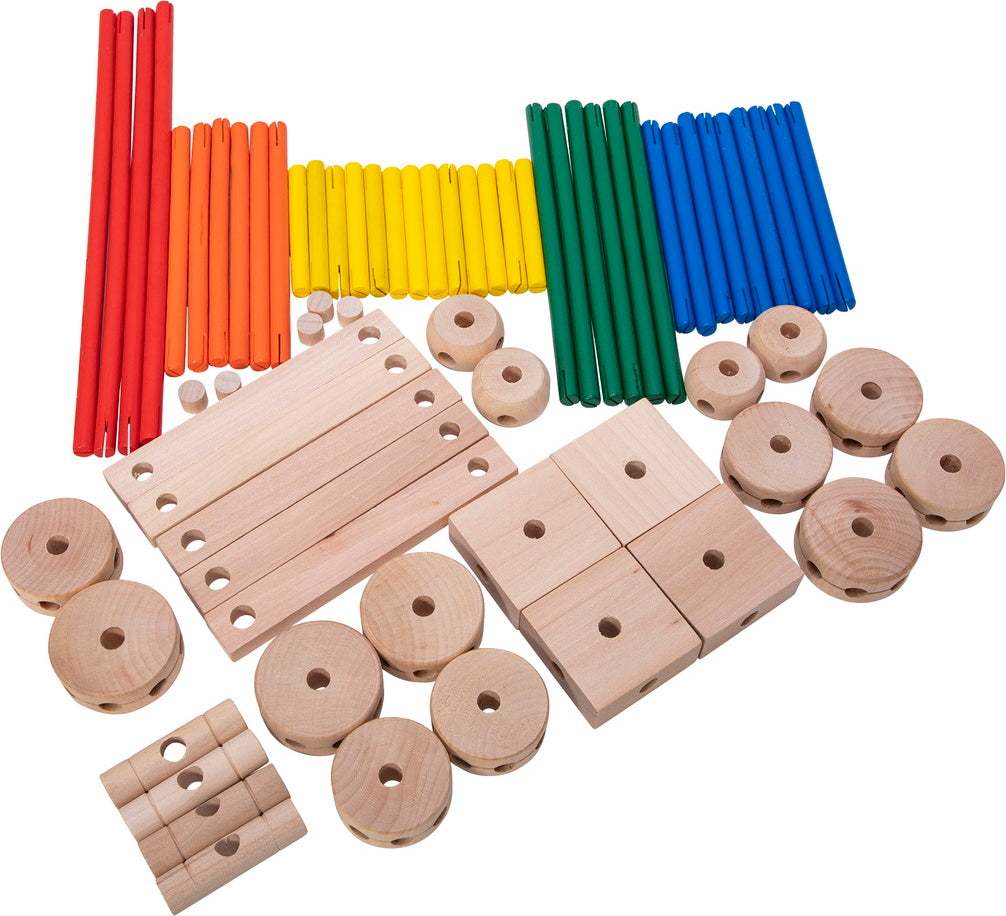 Makit Toy 70-piece construction building set with colorful connector rods and circles for creative building