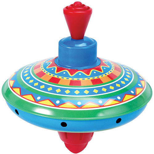 Mini Tin Tops assorted colorful spinning tops that hum when spun for classic fun play