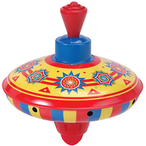 Mini Tin Tops assorted colorful spinning tops that hum when spun for classic fun play