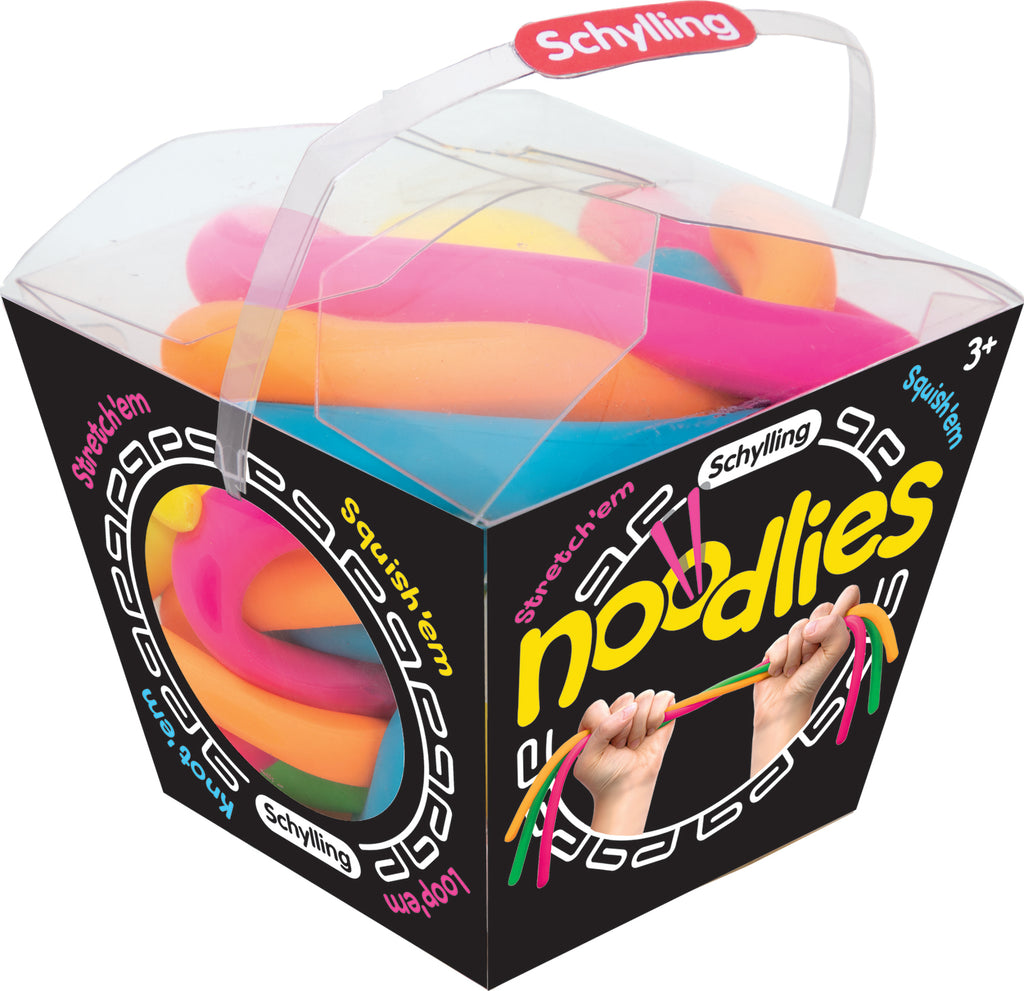 Colorful stretchy Noodlies sensory toys that can be stretched, squished, and twisted for active play